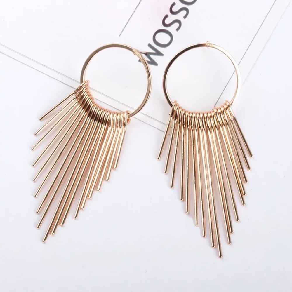 Gold Hoop Earrings Circle Ring Tassel Dangle Drop